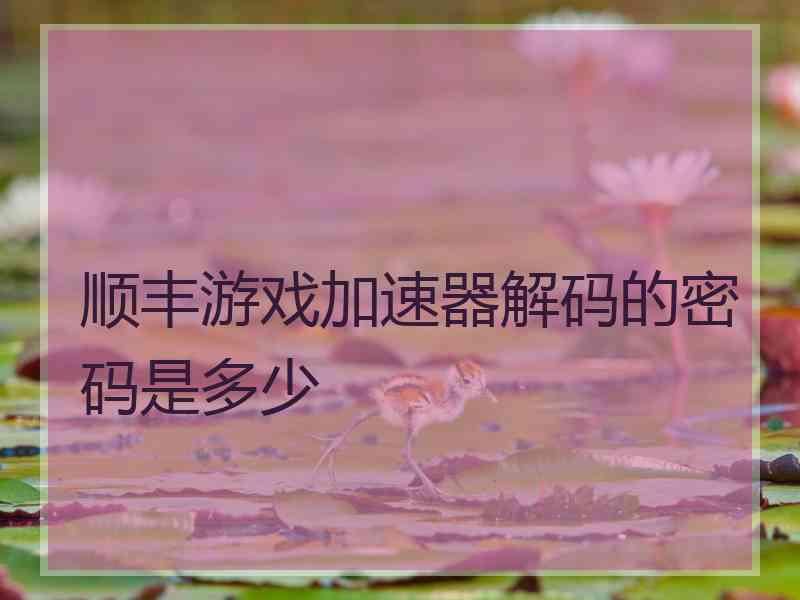 顺丰游戏加速器解码的密码是多少